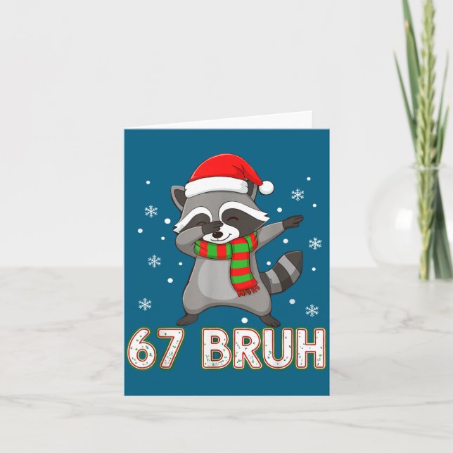 67 Bruh Six Seven Meme Raccoon Christmas Kids Boys Kort (Framsida)