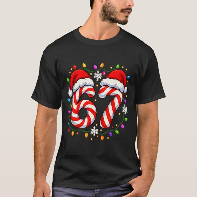 67 Candy Cane Santa Christmas Funny Xmas Lights  T Shirt (Framsida)