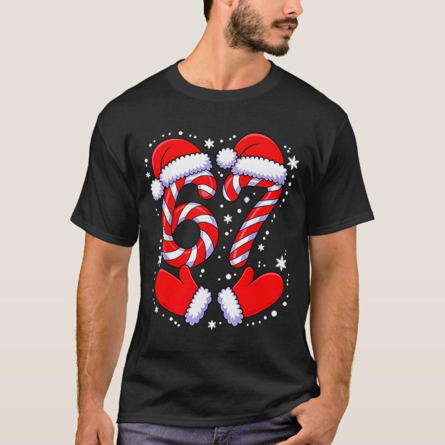67 Candy Canes Santa  T Shirt (Framsida)