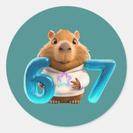 67 Capy – Cute Capybara Round Sticker Teal Edition Runt Klistermärke