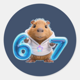 67 Capybara Round Sticker – Blue Glow | Navy Runt Klistermärke