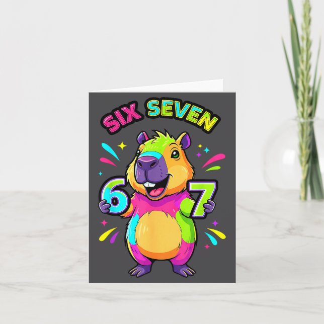 67 Cartoon Capybara Seven Six Gift Kort (Framsida)