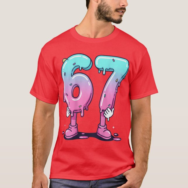 67 Cartoon Number Poster For Birthday Celebration  T Shirt (Framsida)