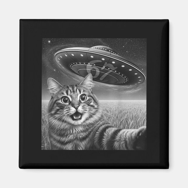67 Cat Selfie With Alien Ufos Funny Cat Six Seven  Magnet (Framsidan)