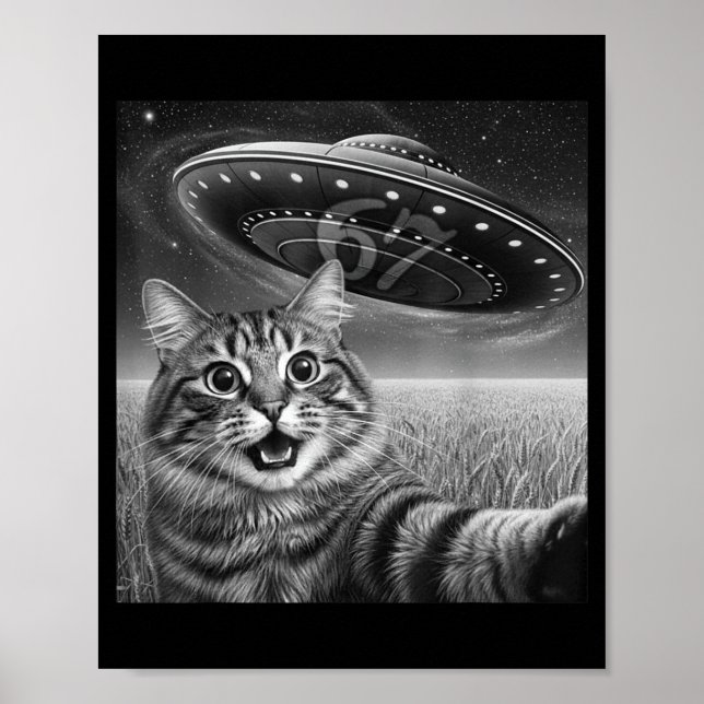 67 Cat Selfie With Alien Ufos Funny Cat Six Seven  Poster (Framsidan)