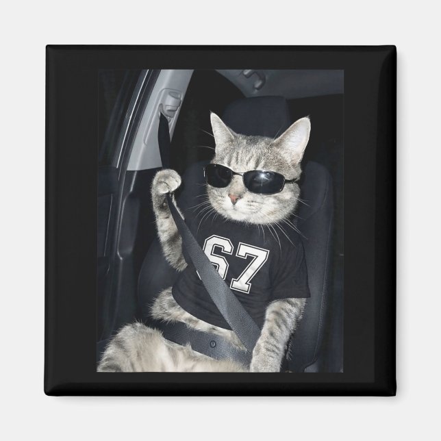 67 Cat Wearing Sungles Gen Alpha Funny Six Seven 6 Magnet (Framsidan)