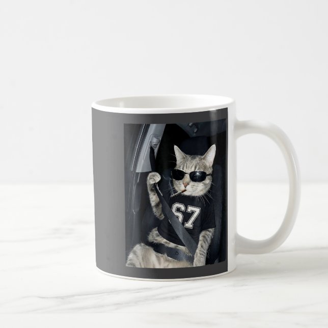 67 Cat Wearing Sungles Gen Alpha Smoking Cat  Kaffemugg (Höger)