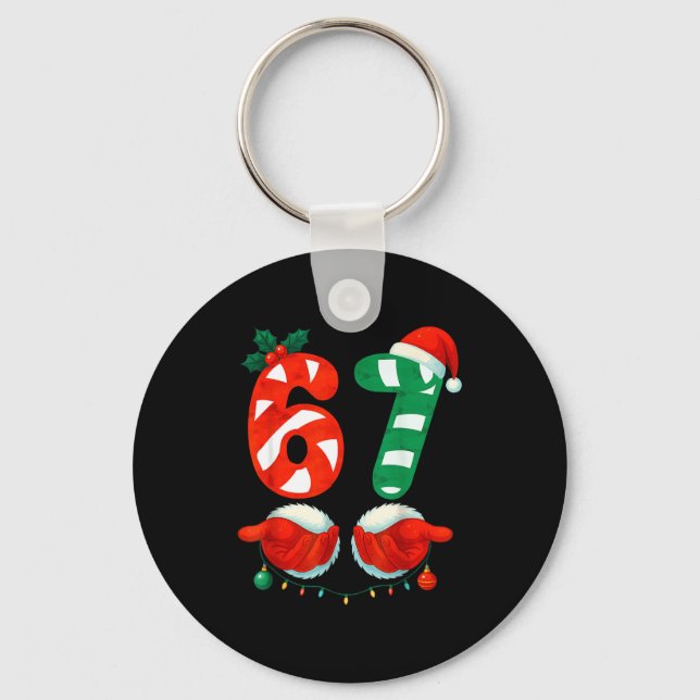 67 Christmas 6 7 Meme Cute Candy Cane 67 Meme Xmas Nyckelring (Framsida)