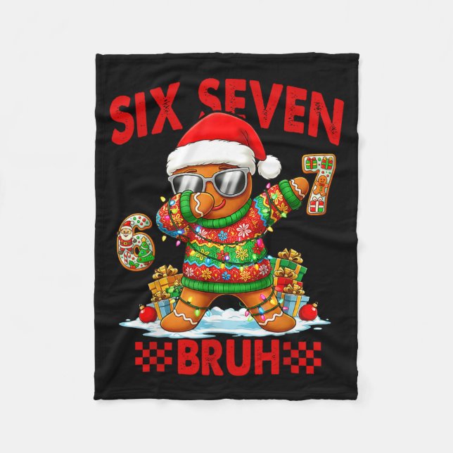 67 Christmas 6 7 Meme Gingerbread Man Xmas Pajamas Fleecefilt (Framsidan)