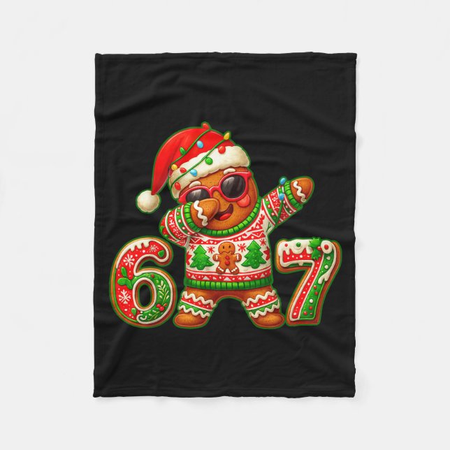 67 Christmas 6 7 Meme Gingerbread Man Xmas Pajamas Fleecefilt (Framsidan)