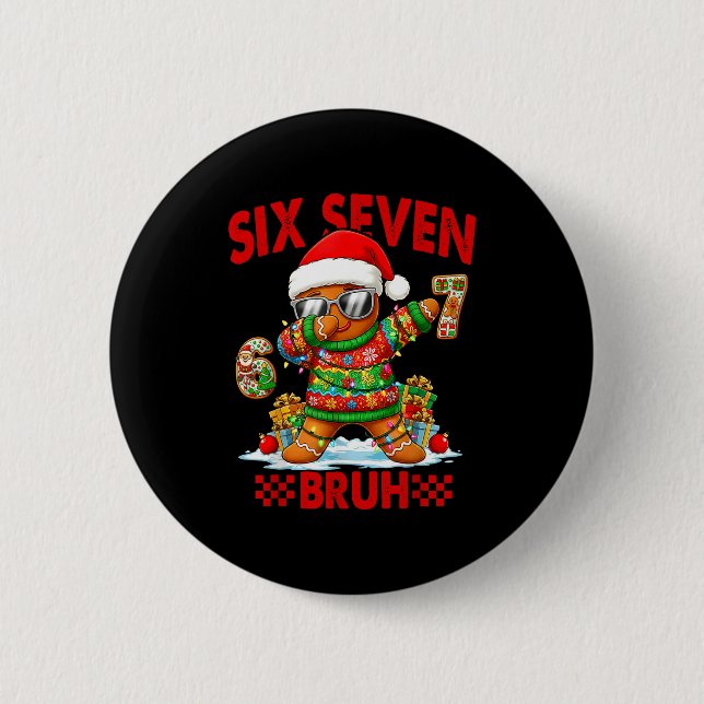 67 Christmas 6 7 Meme Gingerbread Man Xmas Pajamas Knapp (Framsida)