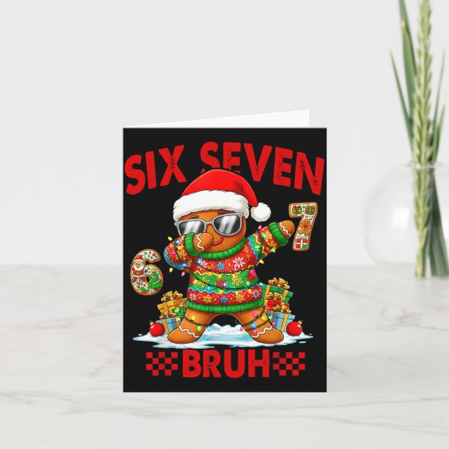 67 Christmas 6 7 Meme Gingerbread Man Xmas Pajamas Kort (Framsida)