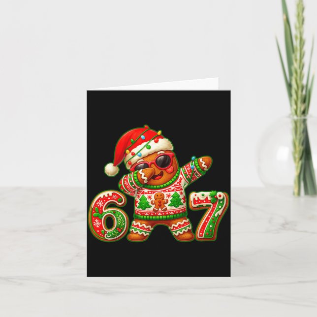 67 Christmas 6 7 Meme Gingerbread Man Xmas Pajamas Kort (Framsida)