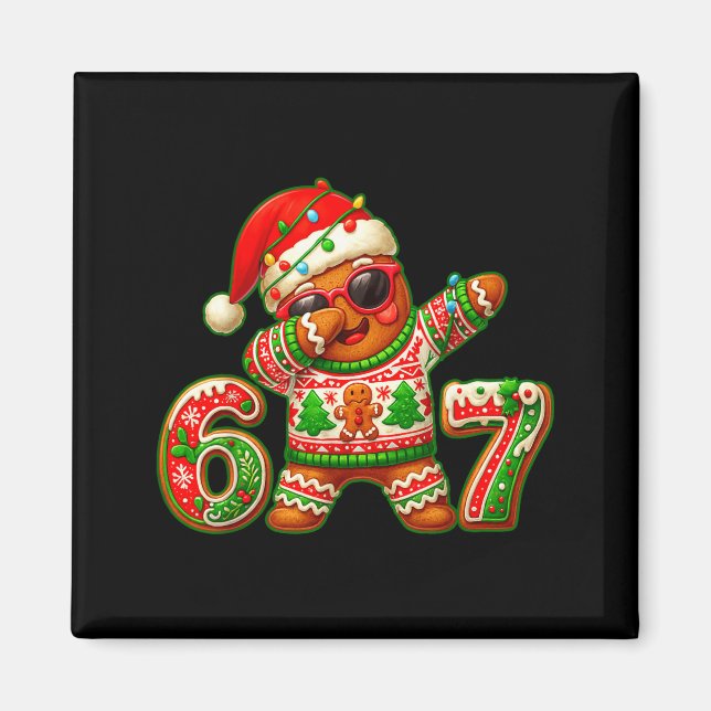 67 Christmas 6 7 Meme Gingerbread Man Xmas Pajamas Magnet (Framsidan)