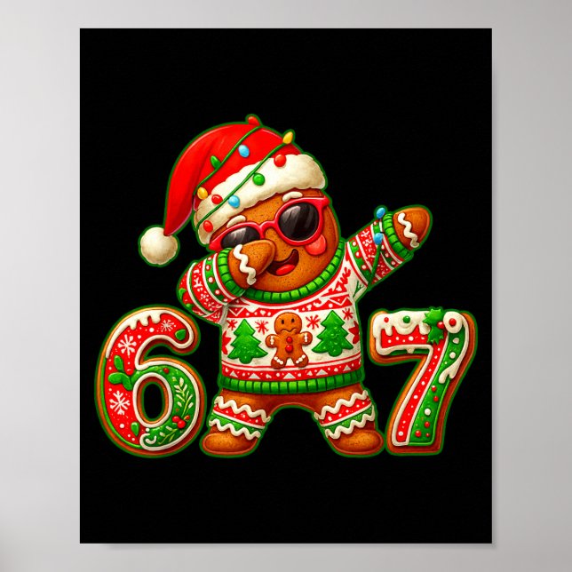 67 Christmas 6 7 Meme Gingerbread Man Xmas Pajamas Poster (Framsidan)