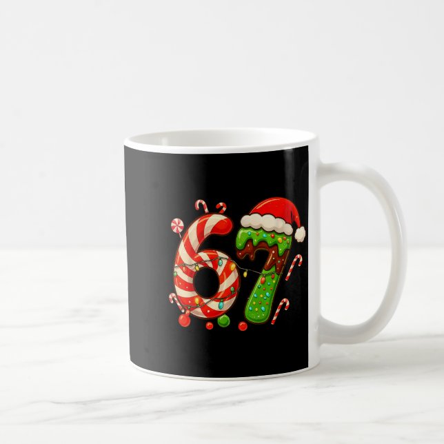 67 Christmas 6 7 Six Seven Meme 67 Candy Cane Xmas Kaffemugg (Höger)