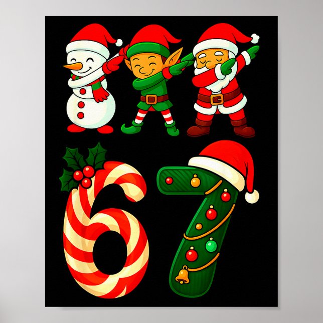 67 Christmas Dabbing Santa Elf Snowman Funny Six S Poster (Framsidan)