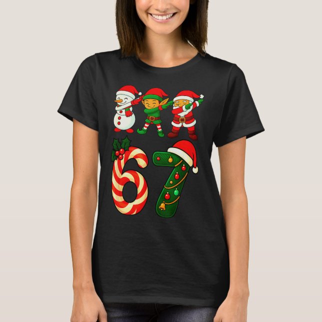 67 Christmas Dabbing Santa Elf Snowman Funny Six S T Shirt (Framsida)