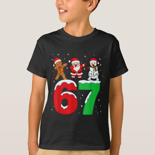 67 Christmas Dabbing Santa Snowman Funny Six Seven T Shirt (Framsida)