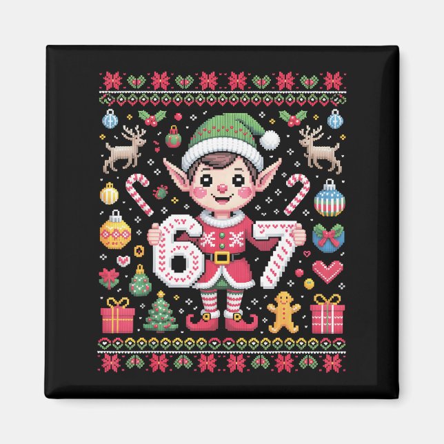 67 Christmas Elf Ugly Sweater Cute 6 7 Meme Xmas B Magnet (Framsidan)