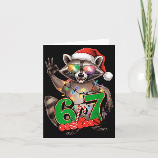 67 Christmas Funny Raccoon Festive 6-7 Meme Boys G Kort (Framsida)