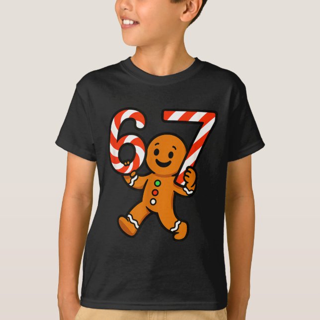 67 Christmas Gingerbreadman Candy Cane 6 7 Meme Xm T Shirt (Framsida)