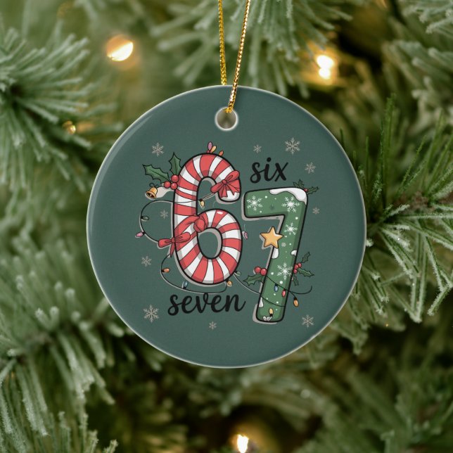 67 Christmas Lights Six Seven Holiday Funny Meme Julgransprydnad Keramik (Träd)