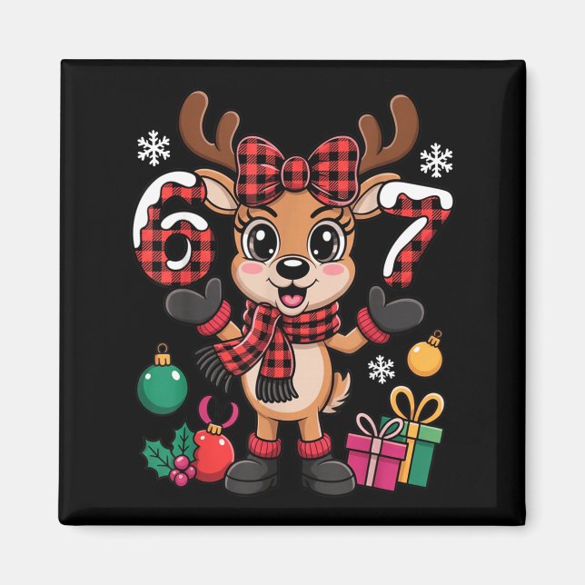 67 Christmas Outfit Women Meme Reindeer Six Seven  Magnet (Framsidan)