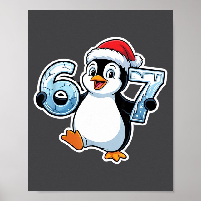 67 Christmas Penguin Santa Hat Birthday Holiday  Poster (Framsidan)