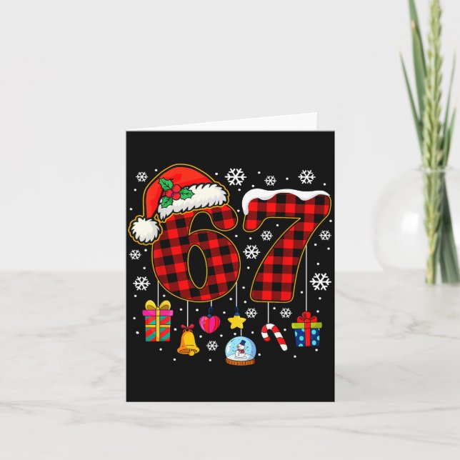 67 Christmas Red Plaid 6 7 Six Seven Boys Christma Kort (Framsida)