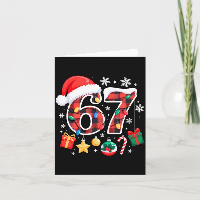 67 Christmas Red Plaid 6 7 Six Seven Boys Christma Kort (Framsida)