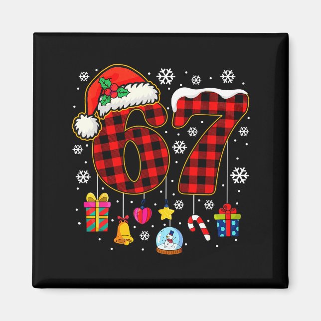 67 Christmas Red Plaid 6 7 Six Seven Boys Christma Magnet (Framsidan)
