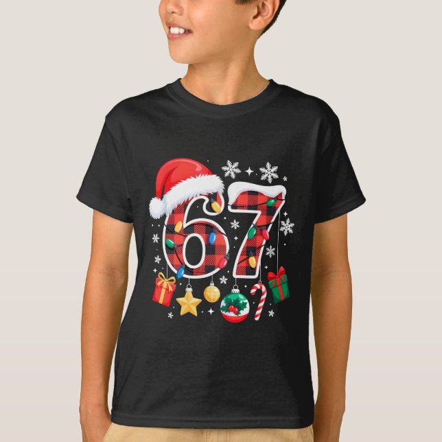 67 Christmas Red Plaid 6 7 Six Seven Boys Christma T Shirt (Framsida)