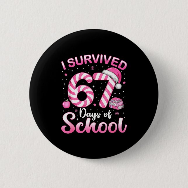 67 Christmas Shirt Teacher Kids I Survived 67 Days Knapp (Framsida)