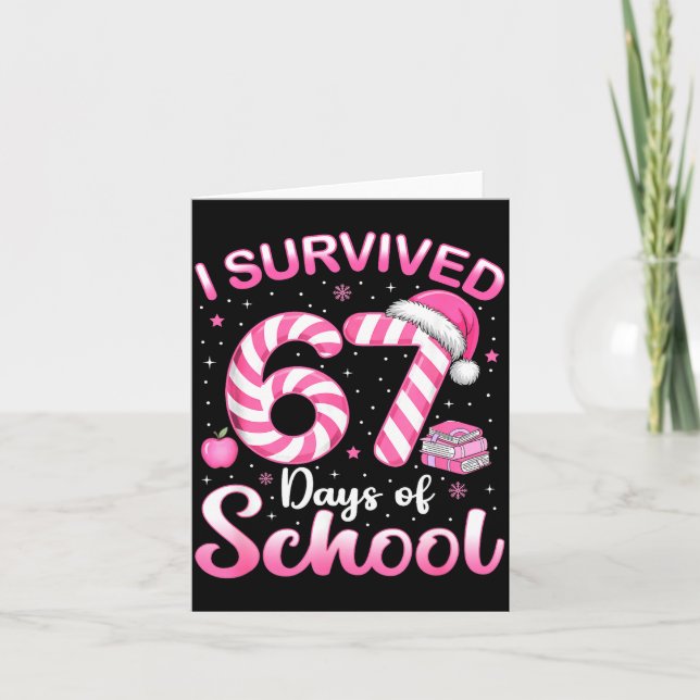 67 Christmas Shirt Teacher Kids I Survived 67 Days Kort (Framsida)