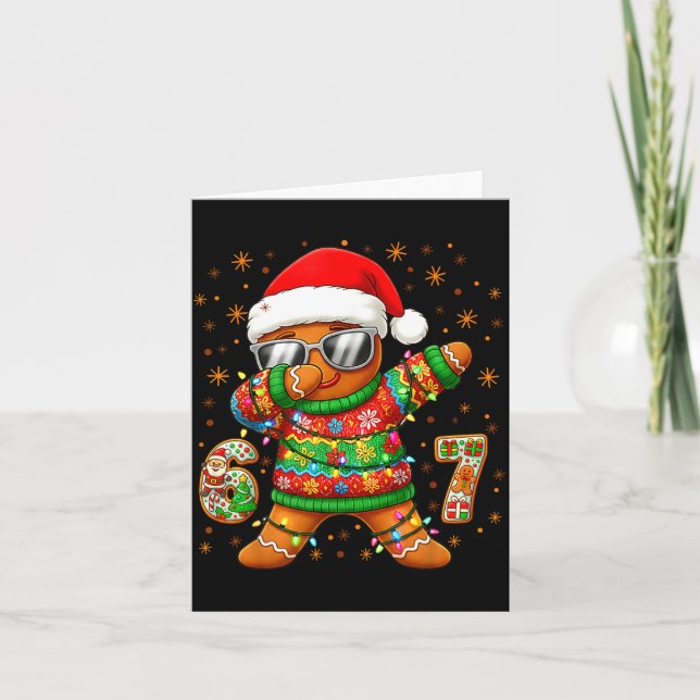 67 Christmas Six Seven Meme Gingerbread Santa Ligh Kort (Framsida)