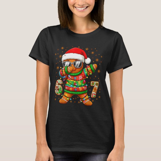 67 Christmas Six Seven Meme Gingerbread Santa Ligh T Shirt (Framsida)