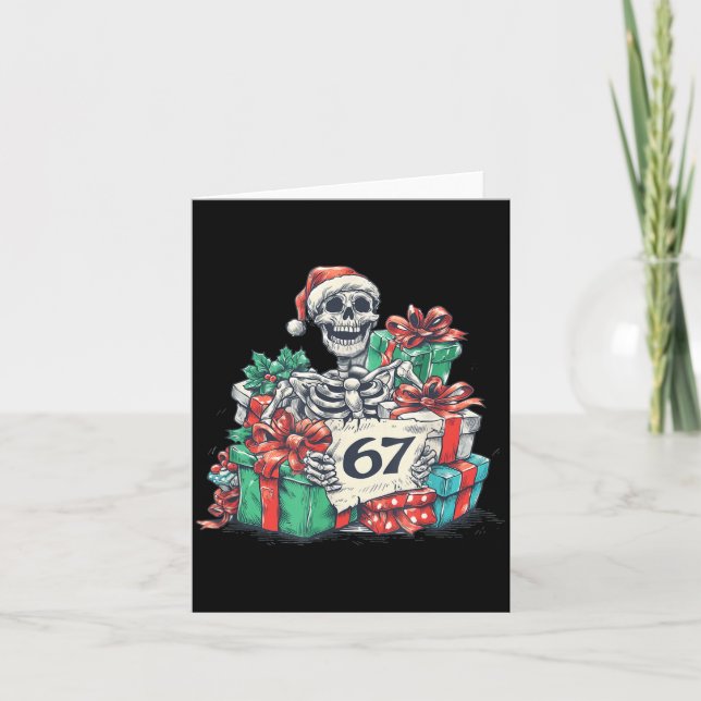 67 Christmas Skeleton Xmas Santa Hat Six Seven Fun Kort (Framsida)