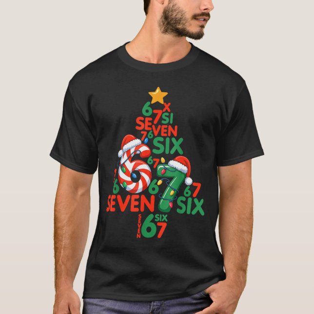 67 Christmas Tree Candy Cane Holiday Six Seven Mem T Shirt (Framsida)