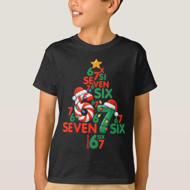 67 Christmas Tree Candy Cane Holiday Six Seven Mem T Shirt (Framsida)