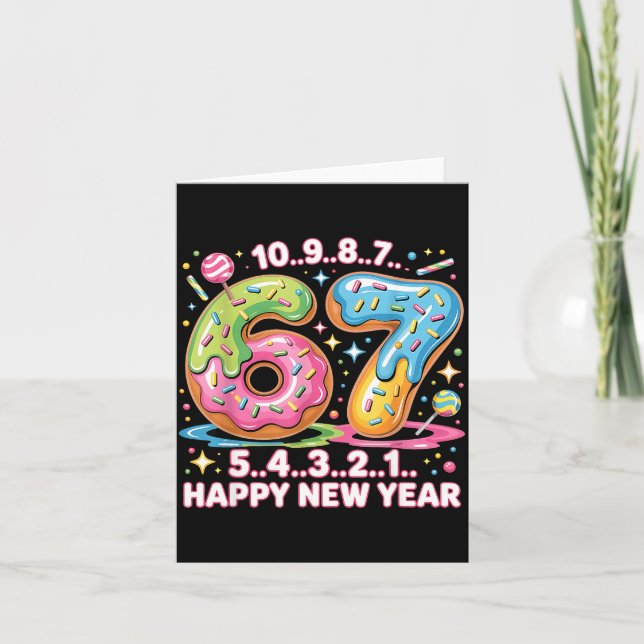 67 Countdown Happy New Year 2026 Funny Donut Numbe Kort (Framsida)