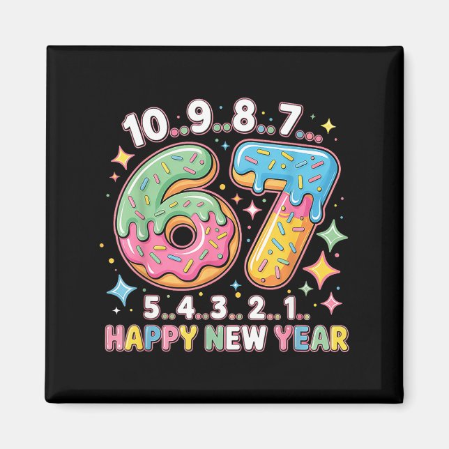 67 Countdown Happy New Year 2026 Funny Donut Numbe Magnet (Framsidan)