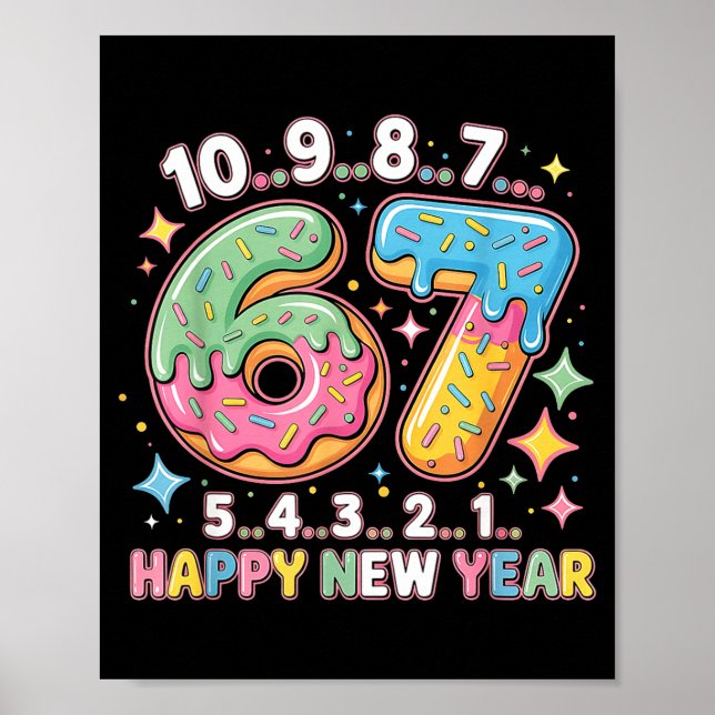 67 Countdown Happy New Year 2026 Funny Donut Numbe Poster (Framsidan)