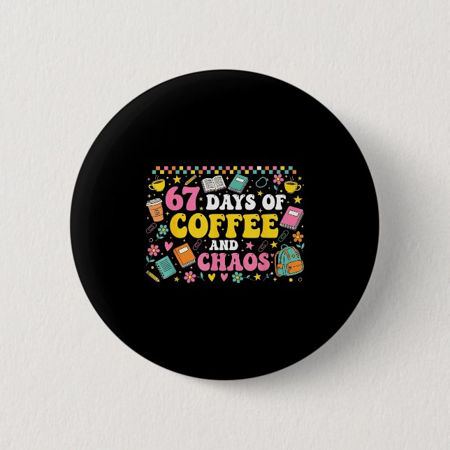67 Days Of School Coffee Lover Teachers Retro Six  Knapp (Framsida)