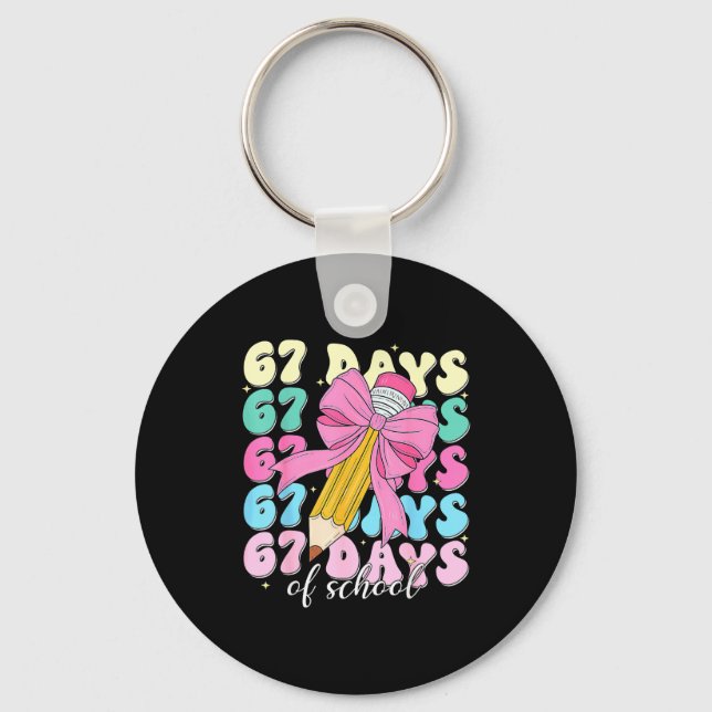 67 Days Of School Coquette Bow Pencil Teacher Cute Nyckelring (Framsida)