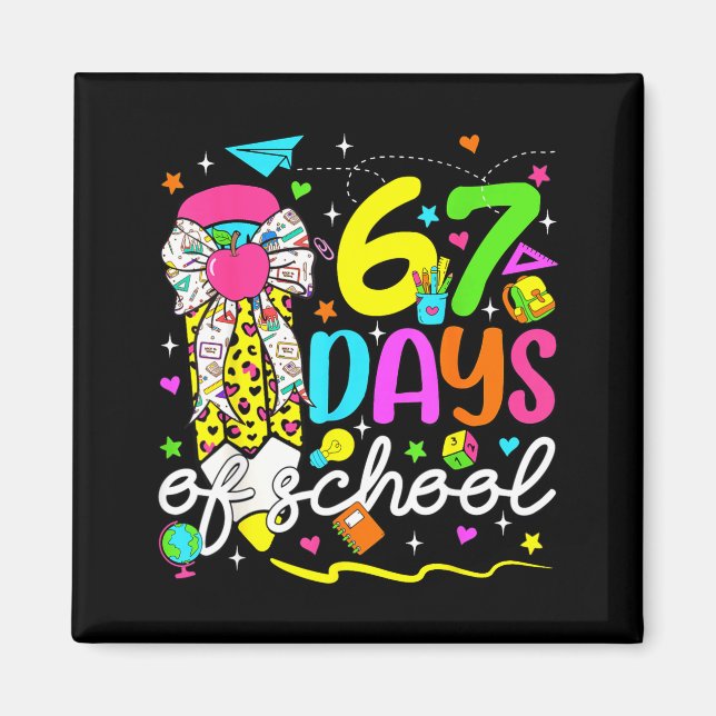 67 Days Of School Girls Coquette Bow Pencil 67 Day Magnet (Framsidan)