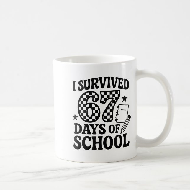 67 Days Of School Groovy Checkered  Kaffemugg (Höger)