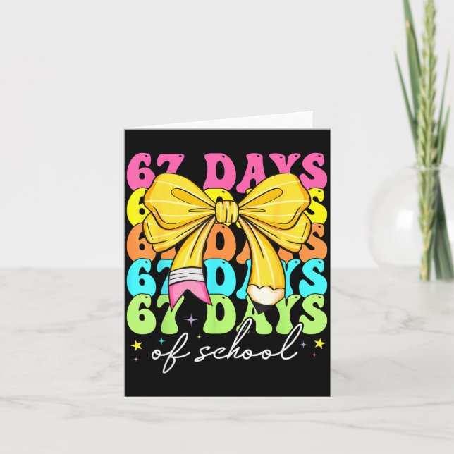 67 Days Of School Pencil Coquette Bow 67th Day Of  Kort (Framsida)