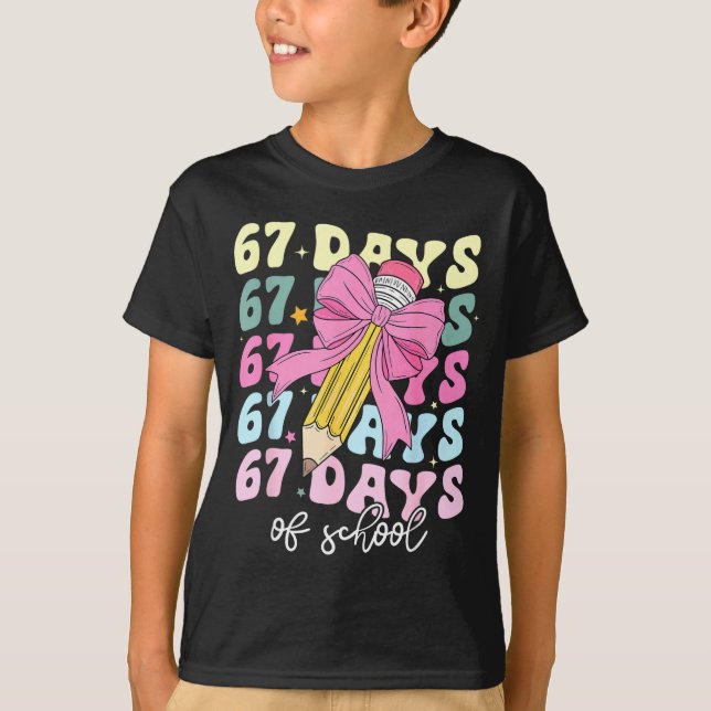 67 Days Of School Pencil Coquette Bow 67th Day Of  T Shirt (Framsida)