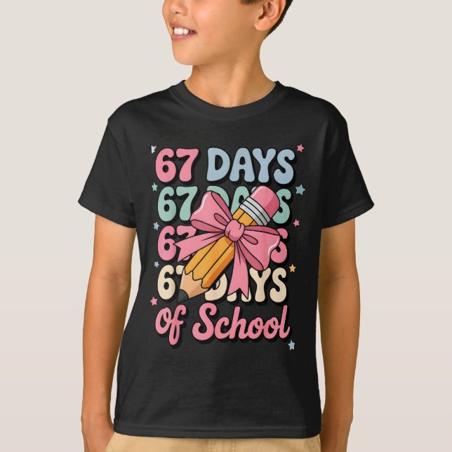 67 Days Of School Teacher Shirt Cute Preppy Cow Gi T Shirt (Framsida)